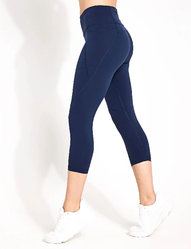 Power Cropped Gym Leggings - Navy Blue Cozy Workout Performance Leggings