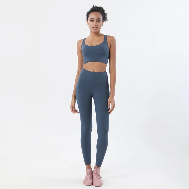 Women's Elastic Bra Tracksuit Leggings Two Piece Set for Yoga Sports Comfortable Athletic Tights