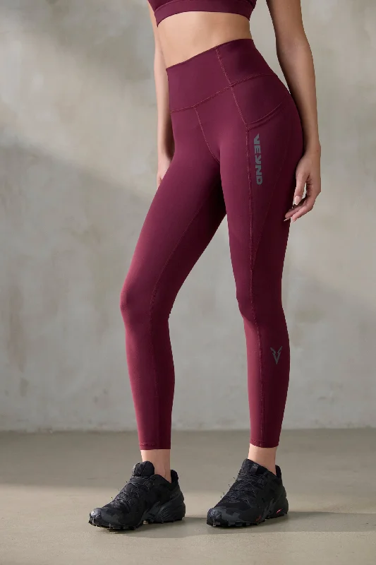 V_SCULPT POCKET LEGGINGS - Burgundy Comfortable Bootcut Workout Leggings