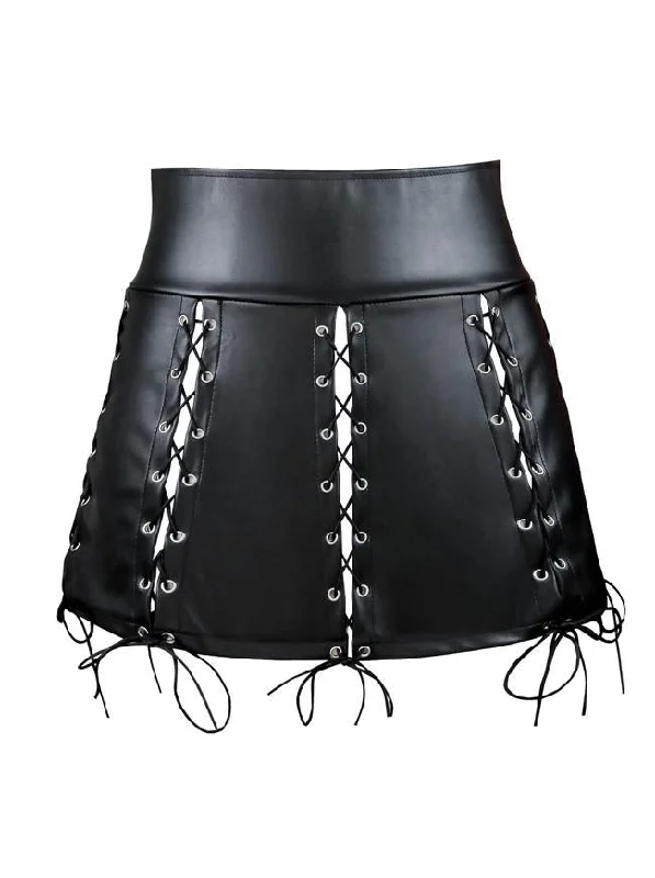 Women's Lace-up Steampunk Faux Leather Bodycon Short Skirt Party Mini Skirt satin skirt smooth Women's Lace-up Steampunk Faux Leather Bodycon Short Skirt Party Mini Skirt satin skirt smooth