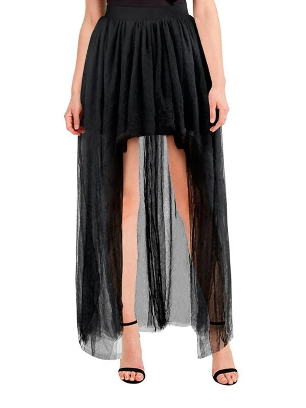 Women's Gauze Mesh Tulle High Waist Irregular High Low Maxi Skirt leather skirt bold Women's Gauze Mesh Tulle High Waist Irregular High Low Maxi Skirt leather skirt bold