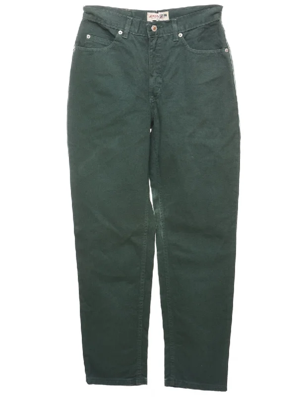 Dark Green Tapered Jeans - W28 L28 Trendy Low-Rise Slim Jeans