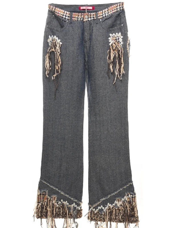 Dark Wash Flared Y2K Frayed Hem Jeans  - W30 L33 Elegant Wide-Leg Jeans