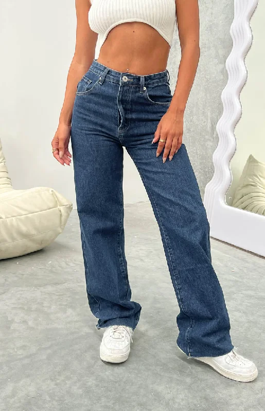 Essie Dark Blue Straight Leg Jeans Casual Loose Fit Jeans