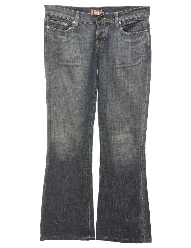 Flared Dark Wash Lee Jeans - W33 L30 Fashionable Button-Front Jeans