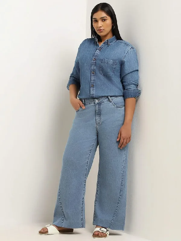 Gia Blue Relaxed Fit Mid Rise Jeans Trendy Low-Rise Bootcut Jeans