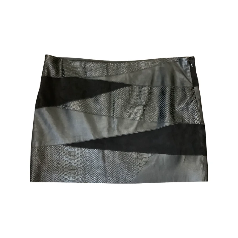 HH Haute Hippie Black Patch Leather Mini Skirt Size L flowy skirt hem