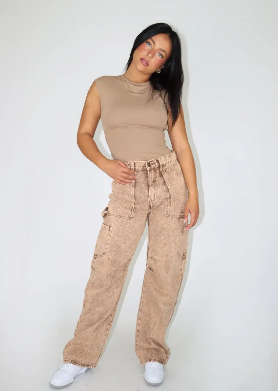 Lioness Miami Vice Jeans ★ Tan Casual Distressed Denim Jeans