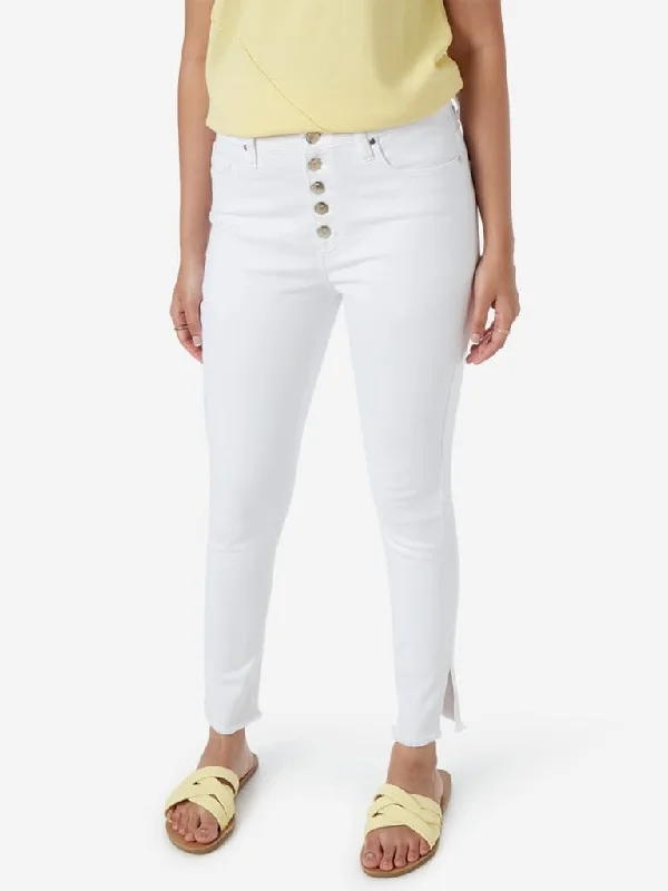 LOV White High-Waist Cropped Jeans Chic Faded Blue Jeans