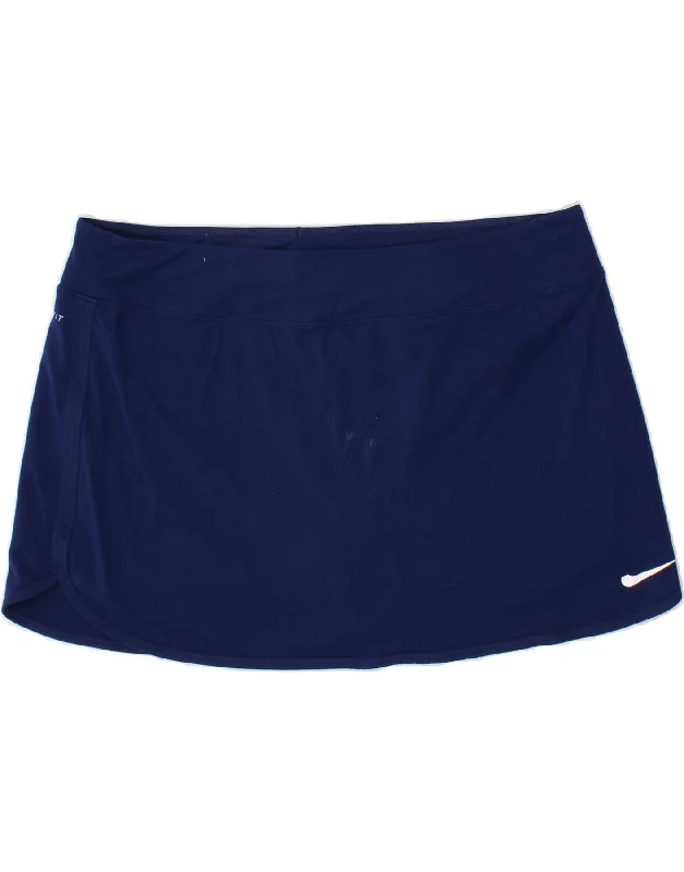 NIKE Womens Dri Fit Tennis Skirt UK 18 XL Navy Blue Polyester modal blend skirt