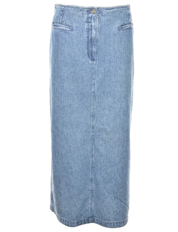 Classic Light Denim 1990s Skirt - L silk skirt lustrous