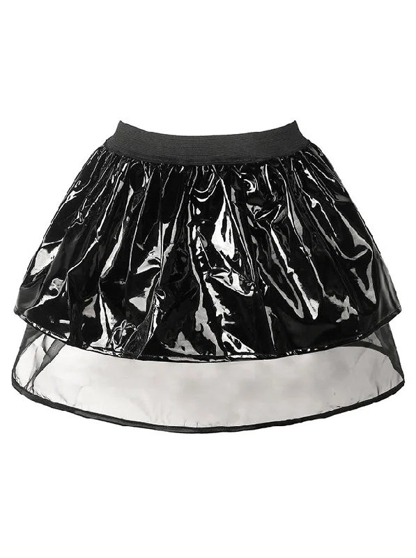 Punk Glossy Patent Faux Leather A-line Mini Skirt with See-through Mesh Liner cashmere skirt rich Punk Glossy Patent Faux Leather A-line Mini Skirt with See-through Mesh Liner cashmere skirt rich