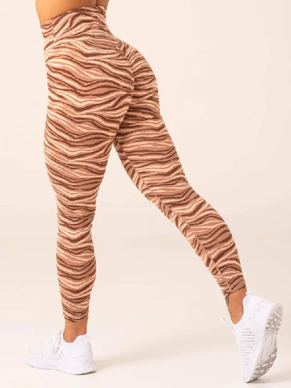 Ryderwear | Unstoppable High Waisted Scrunch Leggings - Mocha Zebra Trendy Digital Print Leggings Ryderwear | Unstoppable High Waisted Scrunch Leggings - Mocha Zebra Trendy Digital Print Leggings