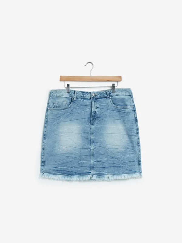 Sassy Soda Curves Light Blue Denim Carter Skirt lace skirt romantic