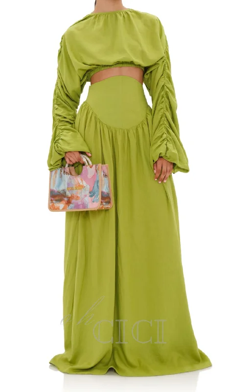 SHEILA CORP TOP CORSET SKIRT SET IN LIME leather skirt durable