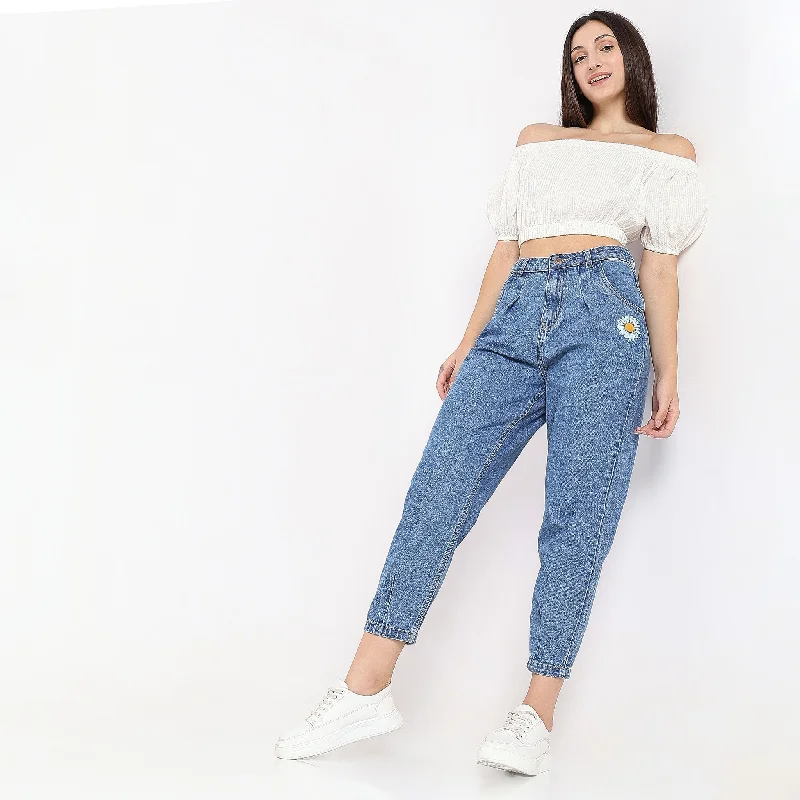 Slouch Fit High Rise Jeans Fashionable Cropped Denim Jeans