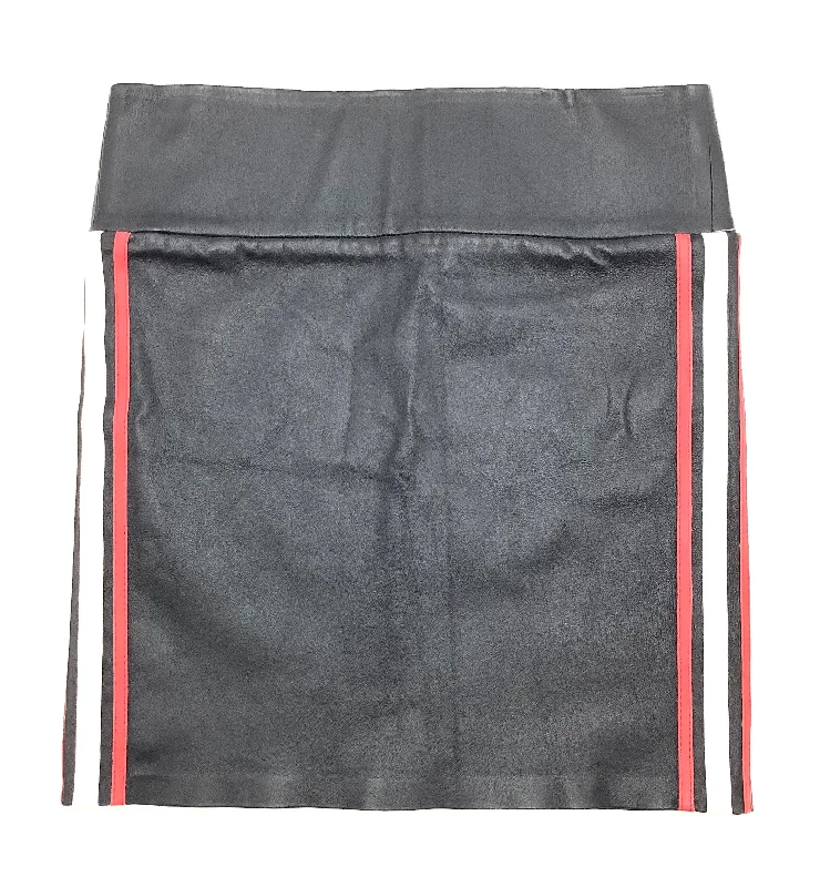 SPRWMN Black Leather Striped Skirt Size M spandex blend skirt