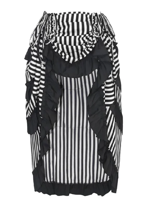 Victorian Steampunk Gothic Irregular High-low Ruffle Skirt /Black and White Stripes cashmere skirt fine Victorian Steampunk Gothic Irregular High-low Ruffle Skirt /Black and White Stripes cashmere skirt fine