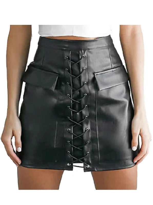 Women's Steampunk Faux Leather High Waist Lace Up Bodycon A-line Mini Skirt silk skirt lustrous Women's Steampunk Faux Leather High Waist Lace Up Bodycon A-line Mini Skirt silk skirt lustrous