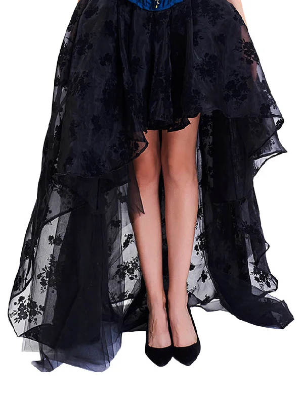 Women's Steampunk Gothic Irregular Floral Print High-low Bubble Skirt linen skirt natural Women's Steampunk Gothic Irregular Floral Print High-low Bubble Skirt linen skirt natural