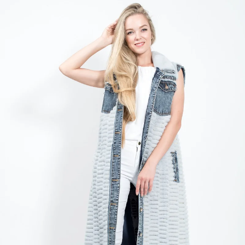 Jeans and Mink Fur Vest Fashion Comfortable Mid-Rise Jeans