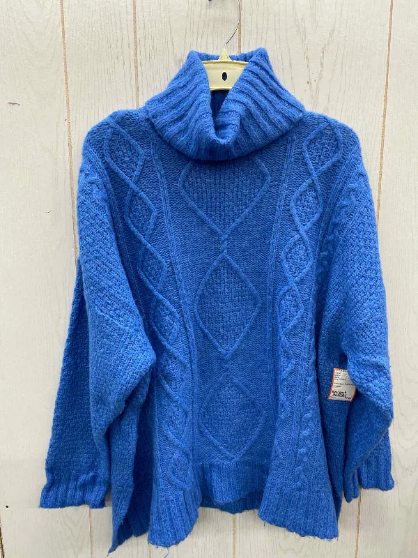 AERIE Blue Womens Size Small Sweater Mesh Blend Leather Blend Suede Blend