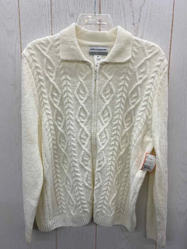 Alfred Dunner Cream Womens Size XL/P Sweater Boat Neck Shawl Collar Notched Collar