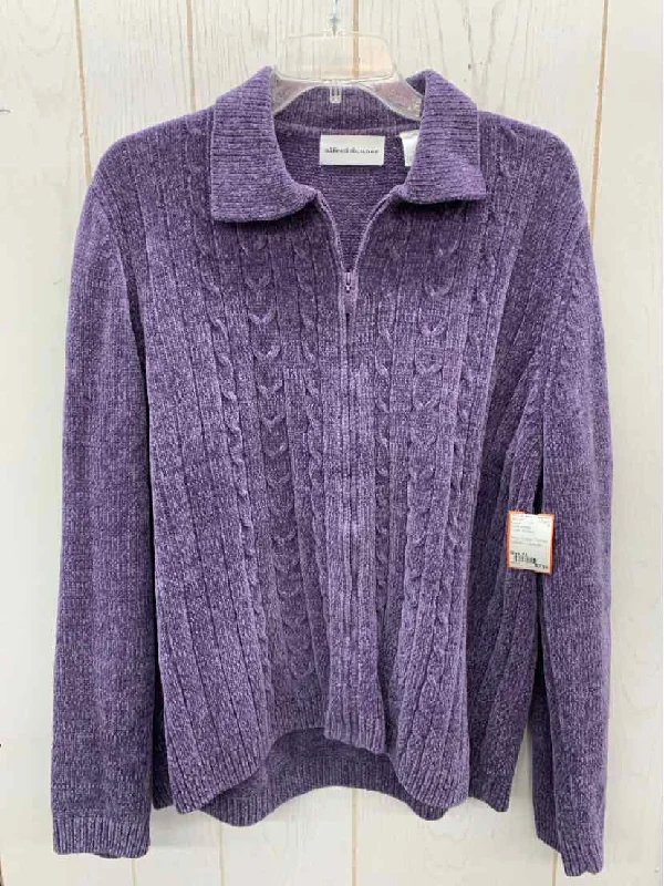 Alfred Dunner Purple Womens Size XL Sweater Zippered Front Buttoned Front Snap Front