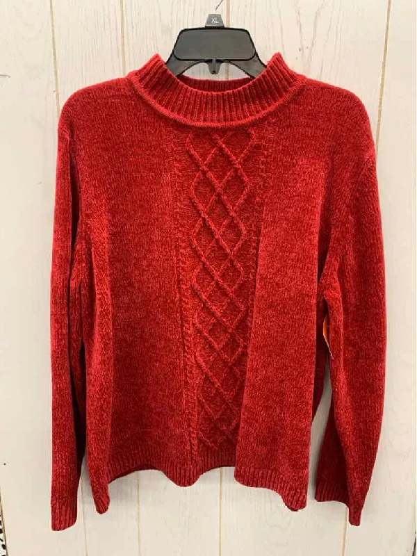 Alfred Dunner Red Womens Size XL Sweater Front Pockets Side Pockets Patch Pockets