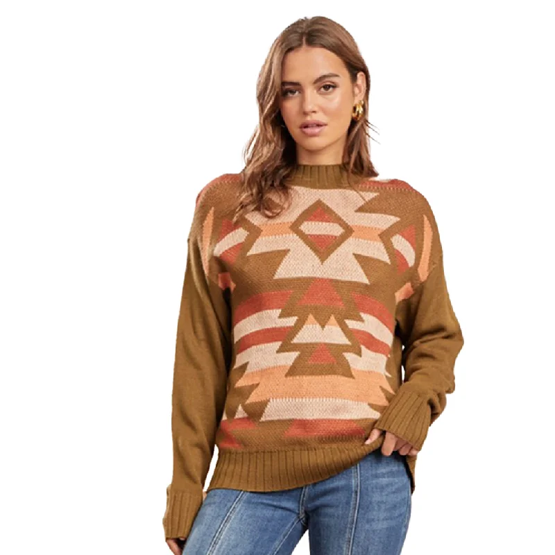 Andree Unit Women's Aztec Jacquard Sweater Handmade Hand-knitted Hand-woven