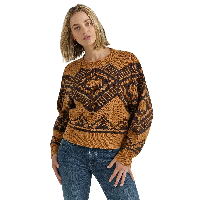 Wrangler Women's Jewel Brown Aztec Print Sweater Spandex Blend Rayon Blend Denim Blend