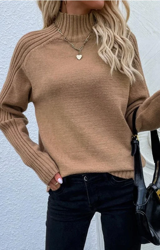 Camelatta Turtleneck Sweater Front Pockets Side Pockets Patch Pockets