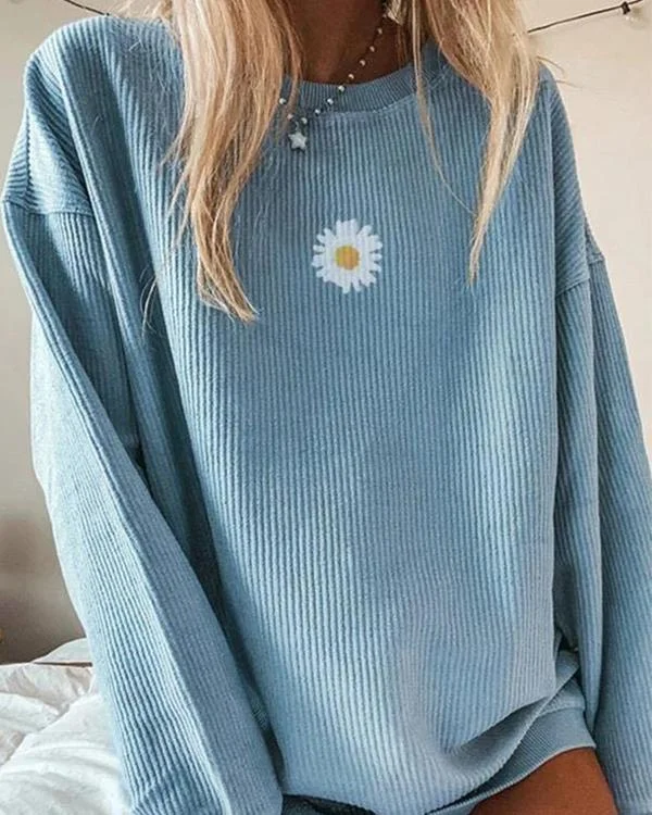 hoombox Casual Floral Printed Long-Sleeved Sweatershirt Chenille Brocade Lace