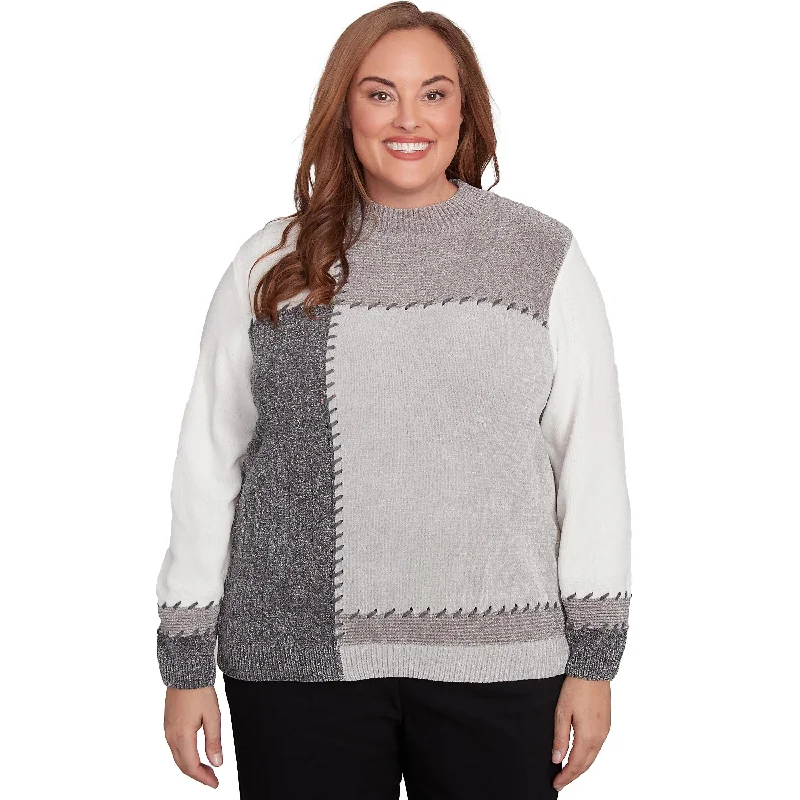 Copenhagen Patchwork Chenille Sweater Plus Size Iron Safe Non-Iron Wrinkle Free