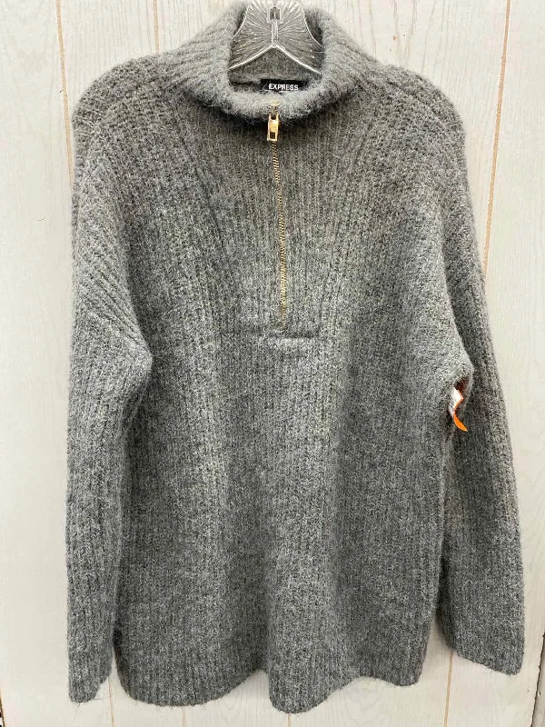 Express Gray Womens Size M Sweater Spandex Rayon Corduroy