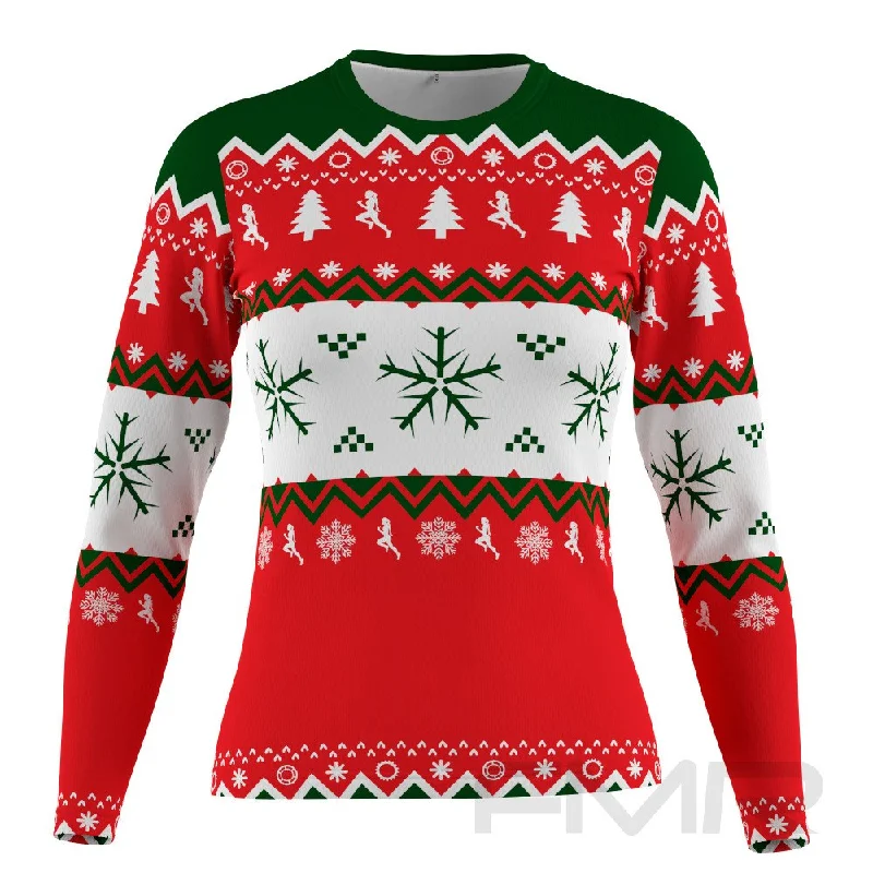 FMR Ugly Christmas Sweater Women's Long Sleeve Performance T-Shirt Fitted Loose Oversized