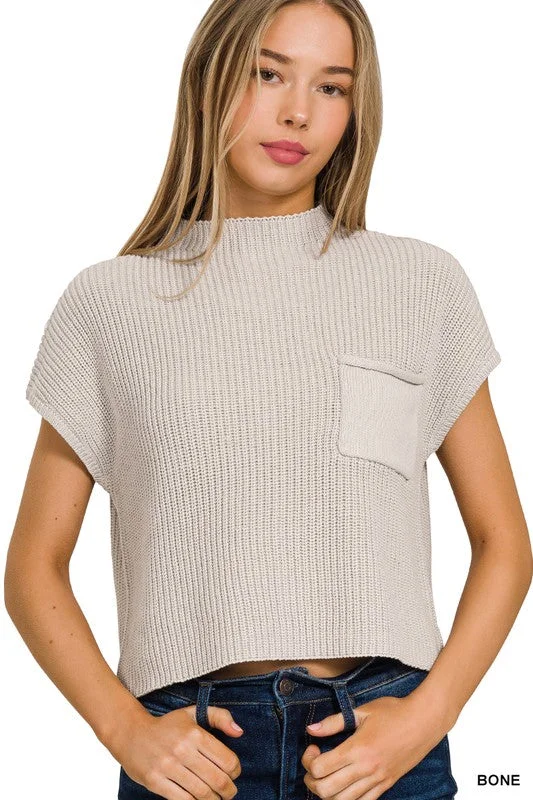 Fray Mock Neck Short Sleeve Cropped Sweater Long Sweater Short Sweater Cropped Sweater