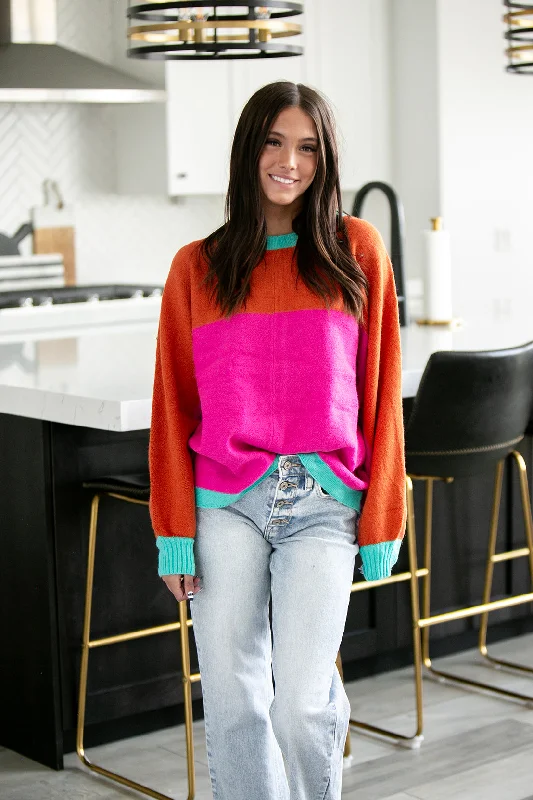 Lucy Color Block Sweater Terry Terry Cloth Terry Knit