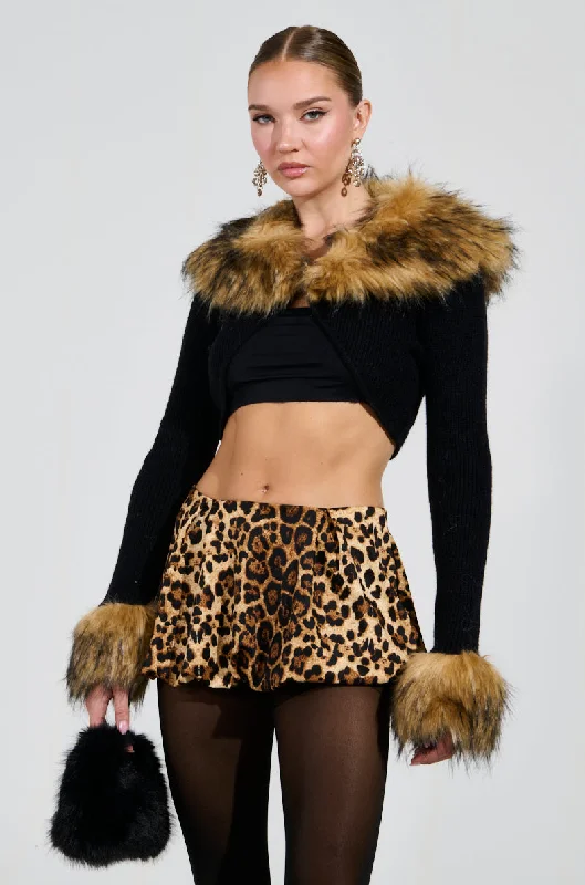 MATERIAL GIRL CROPPED SWEATER WITH FUR COLLAR Stretchy Elastic Breathable