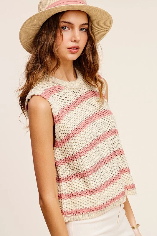 Natalie Chunky Stripe Sleeveless Sweater Top Nylon Fabric Polyester Fabric Spandex Fabric