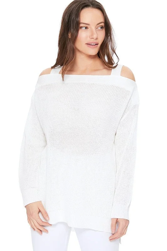 Off Shoulder Loose Over Sized Fit Sweater Knit Top Open Front Closed Front Wrap Front