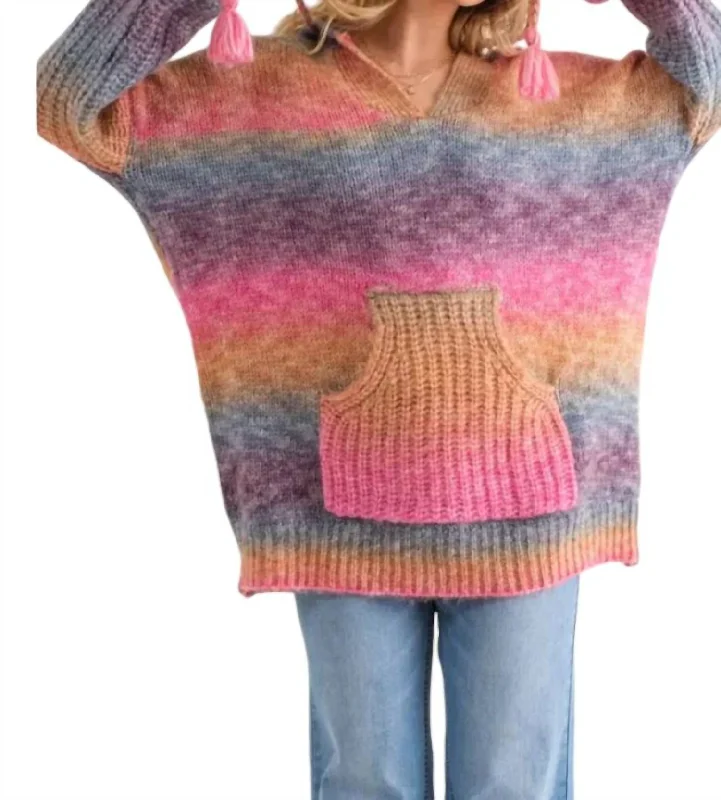 Rory Oversized Rainbow Hoodie Sweater In Lollipop Satin Blend Silk Blend Wool Blend