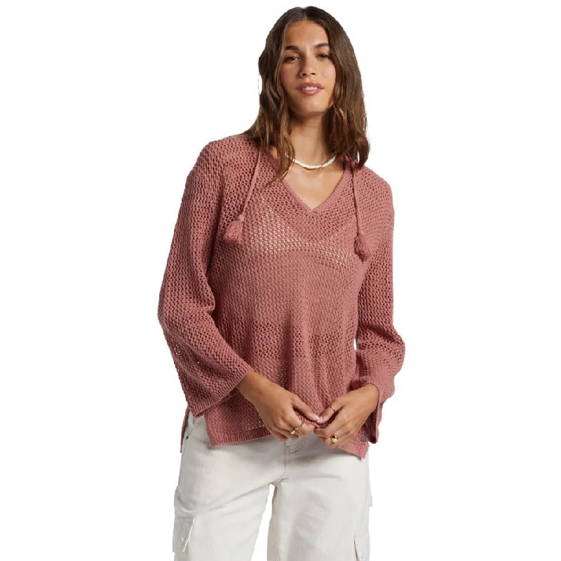 Roxy After Beach Break V-Neck Sweater - Ash Rose Zippered Front Buttoned Front Snap Front