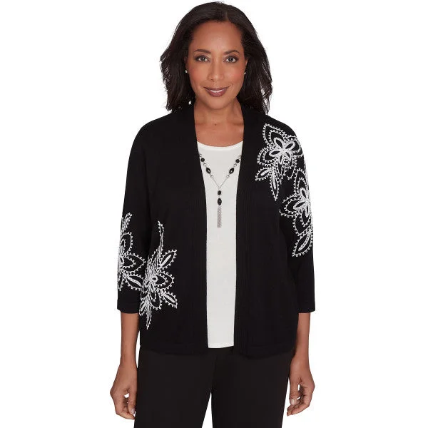 Runway Ready Embroidered Outer Two In One Sweater Zippered Buttoned Snapped