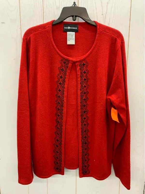 Sag Harbor Red Womens Size XL Sweater Welt Pockets Slit Pockets Flap Pockets