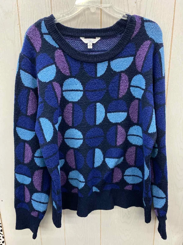 Time & Tru Blue Womens Size 16/18 Sweater Embroidered Appliqued Beaded