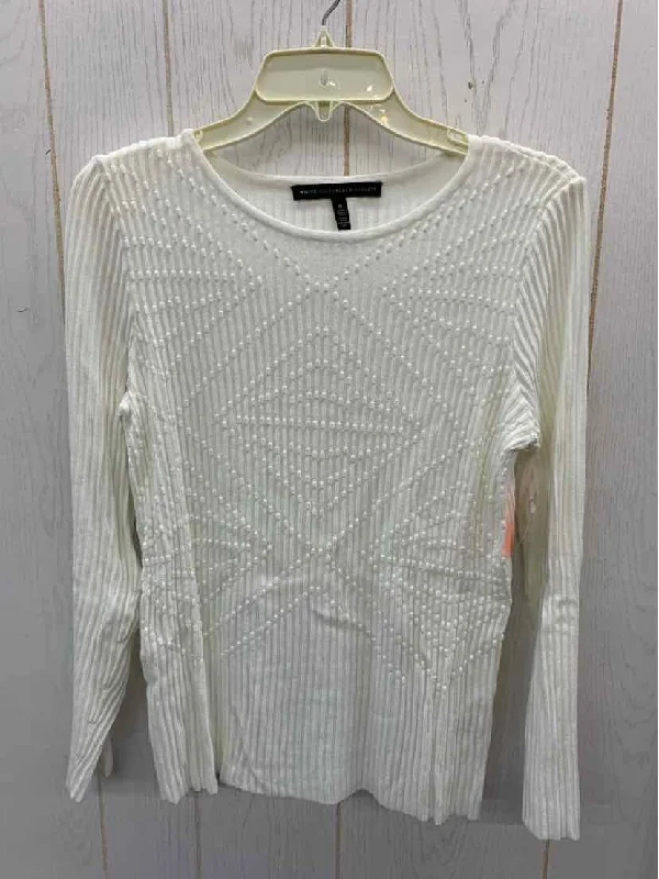 WHBM Cream Womens Size M Sweater Lace Blend Ribbed Blend Corduroy Blend