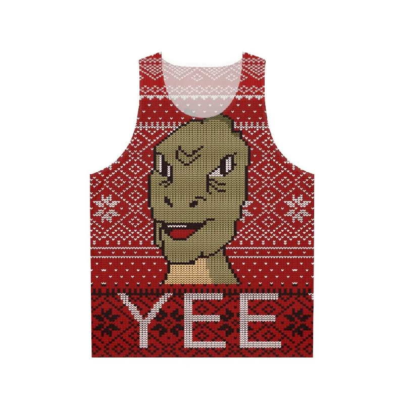 Yee Ugly Christmas Sweater 2019 Unisex Tank Top - Dinosaur Meme Faux Fur Fabric Real Fur Fabric Shearling Fabric