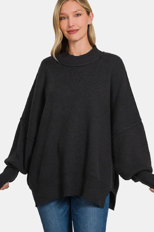 Zenana Side Sit Oversize Sweater Spandex Rayon Corduroy