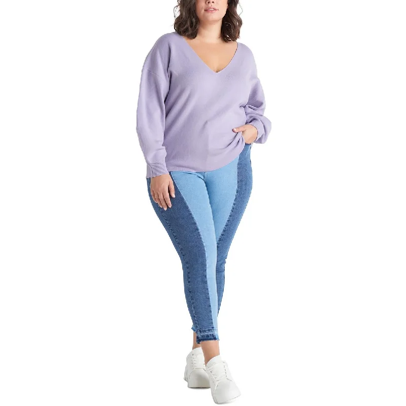 Black Tape_ Womens Plus Two Tone Denim Skinny Jeans Comfortable Full-Length Denim Jeans Black Tape_ Womens Plus Two Tone Denim Skinny Jeans Comfortable Full-Length Denim Jeans